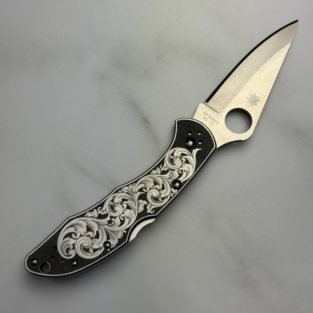 Custom 1-of-1 Hand Engraved Spyderco — American Scroll on Scales