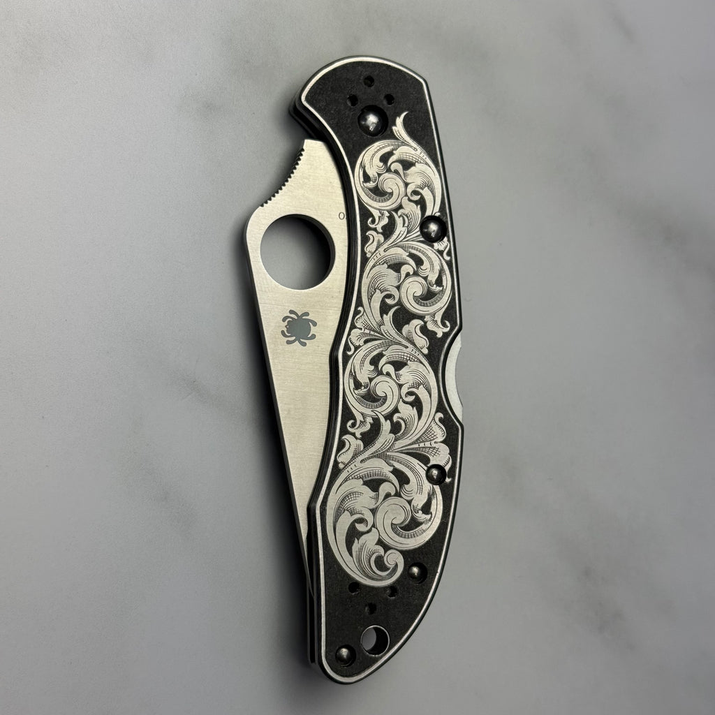 Custom 1-of-1 Hand Engraved Spyderco — American Scroll on Scales