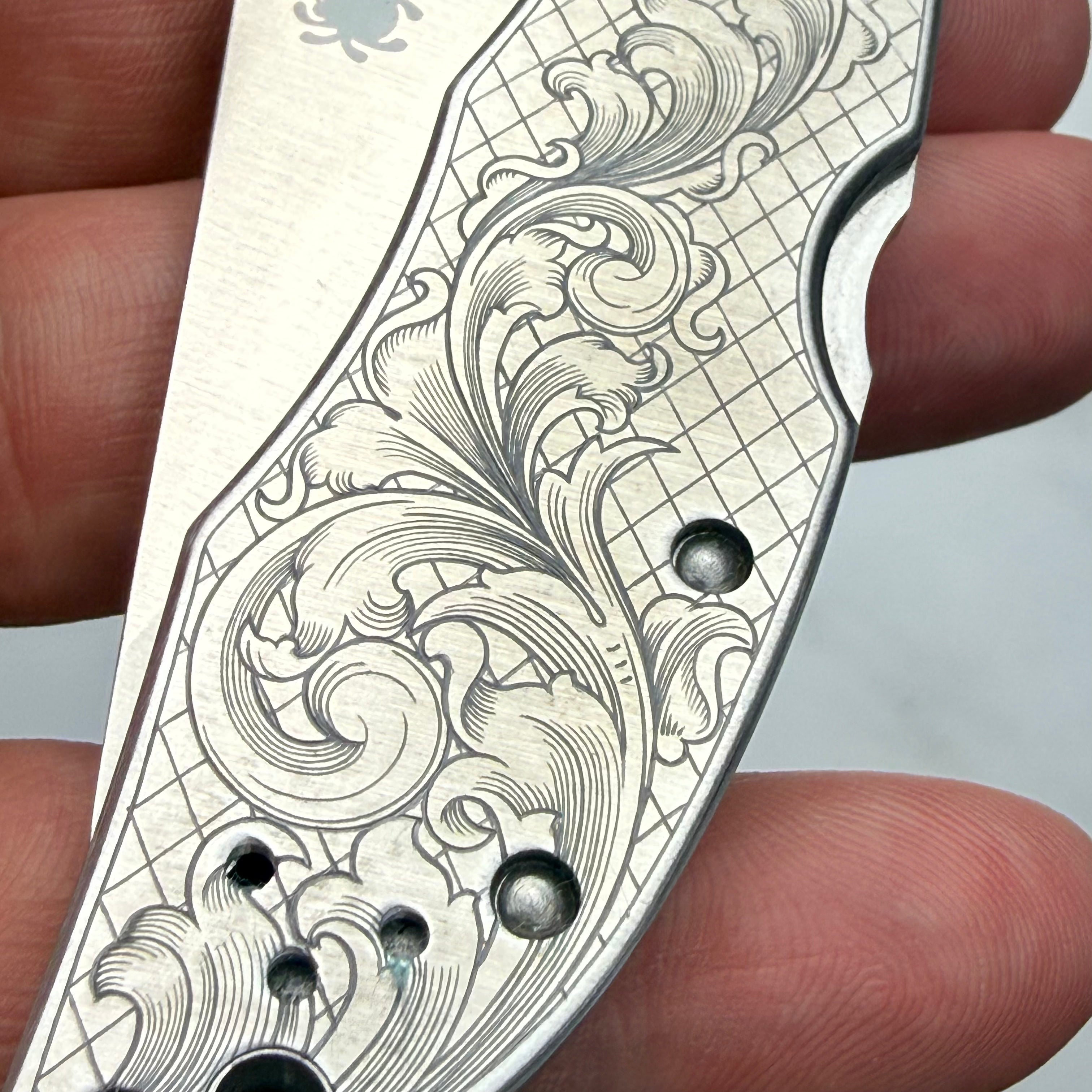 Custom 1-of-1 Hand Engraved Spyderco — Diamond Background with Rising American Scroll
