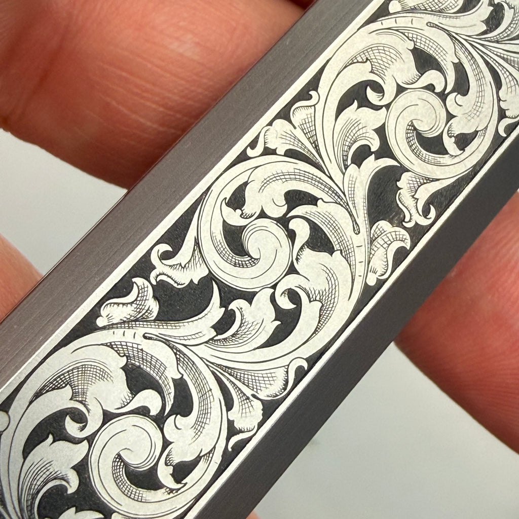 Custom 1-of-1 Hand Engraved SANRENMU — Full Coverage American Scroll with Paint Fill