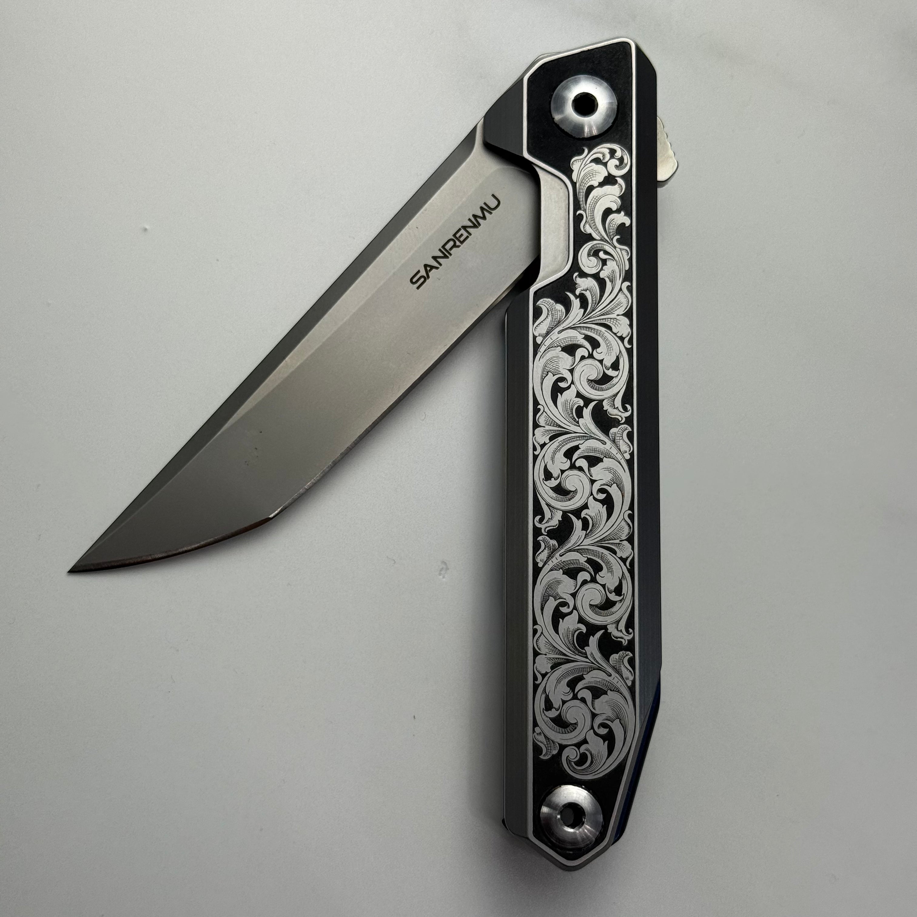 Custom 1-of-1 Hand Engraved SANRENMU — Full Coverage American Scroll with Paint Fill
